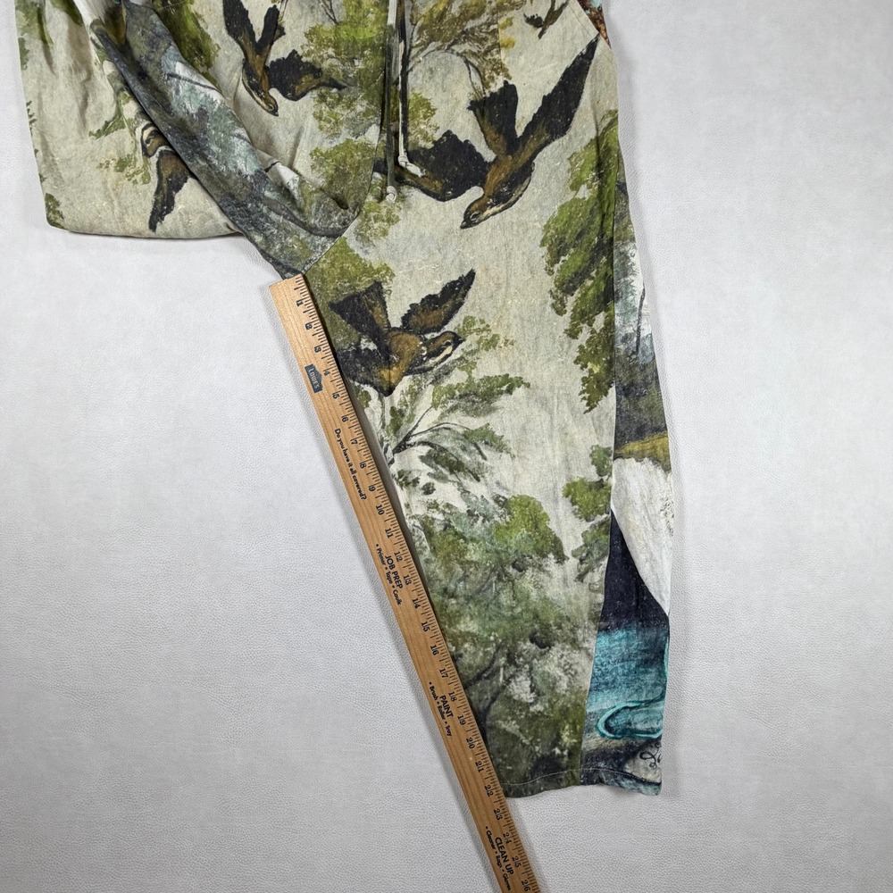 Market of Stars Pants Nature Print Linen Blend Swan Bird Forest Green Size Small - Picture 7 of 16